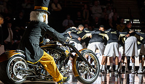 Wake Forest Demon Deacon on his motorcycle