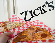 Zick's logo with pizza