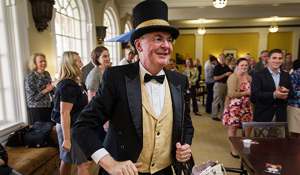 President Nathan Hatch dressed as the original Demon Deacon at the United Way kickoff event.