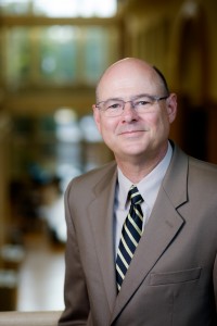 Tim Pyatt, Dean of the Z. Smith Reynolds Library at Wake Forest University, poses for a portrait in the library atrium on Thursday, August 27, 2015.