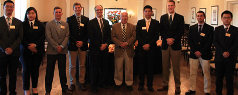 Provost Rogan Kersh, Provost Emeritus Ed Wilson and the student leaders of The Media