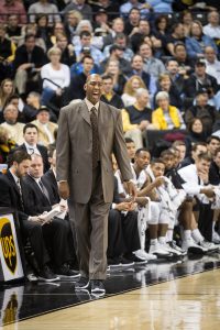 Wake Forest men's basketball takes on Carolina in Joel Coliseum on Wednesday, January 21, 2015. Head coach Danny Manning leads from the bench.