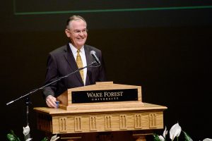 Wake Forest President Nathan O. Hatch gives his annual State of the University address in Brendle Recital Hall on Tuesday, October 6, 2015.