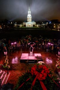 Wake Forest students celebrate the holidays with the Lighting of the Quad ceremony on Hearn Plaza on Tuesday, December 1, 2015. Chaplain Tim Auman talks about the diverse religious celebrations in the month of December.