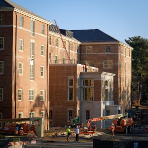 Construction continues on the new residence hall on the south campus of Wake Forest University on Wednesday, November 16, 2016.