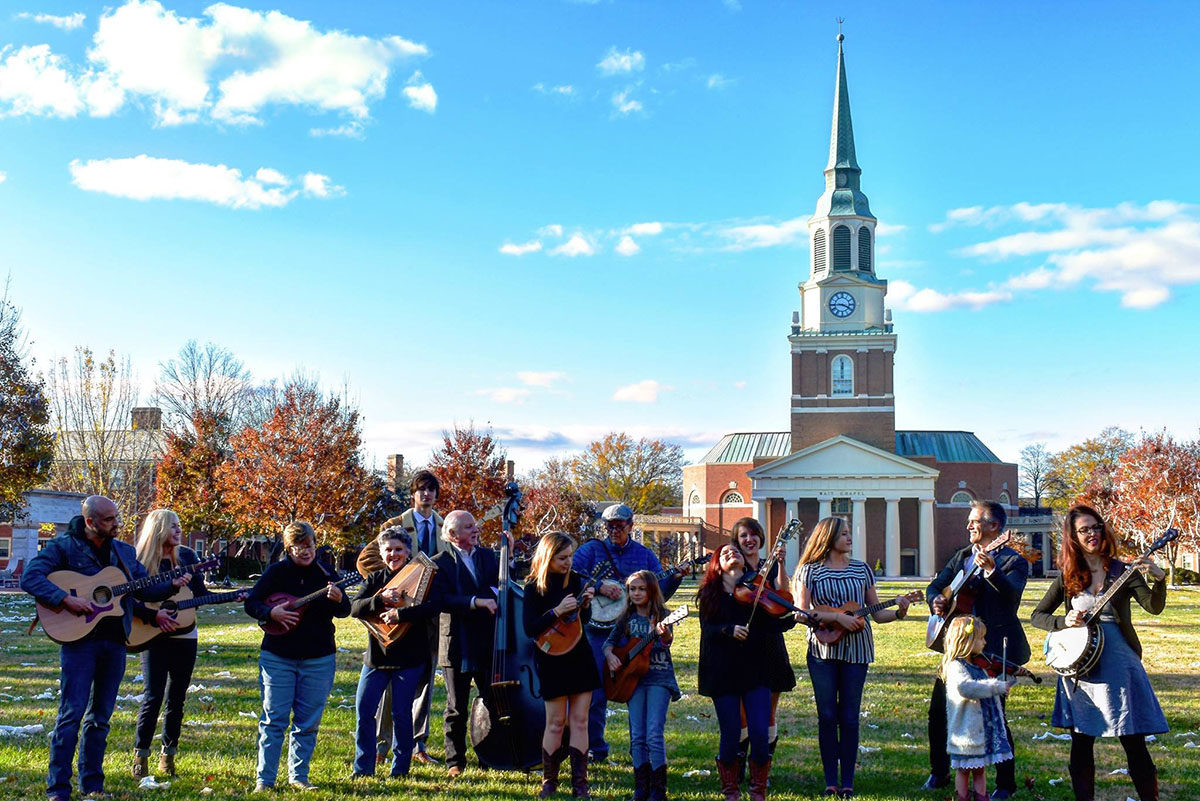 Unbroken Circle string band in front of Wait Chapel