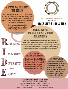 Flyer for the Realizing Inclusion, Diversity and Equity fall workshops