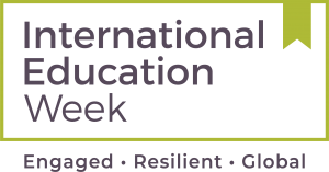 Logo for International Education Week. Tagline says Engaged, Resilient, Global