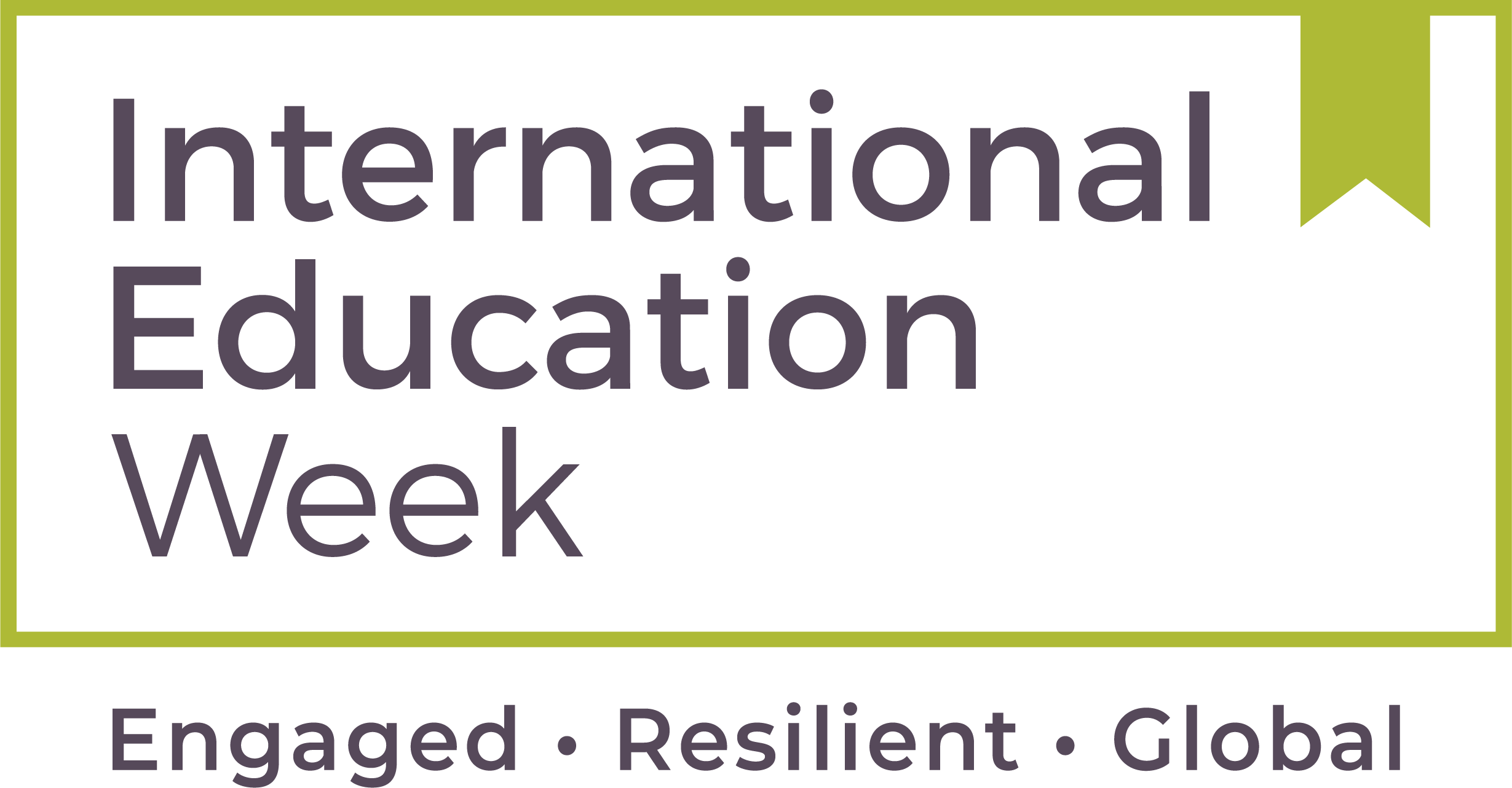 Logo for International Education Week. Tagline says Engaged, Resilient, Global
