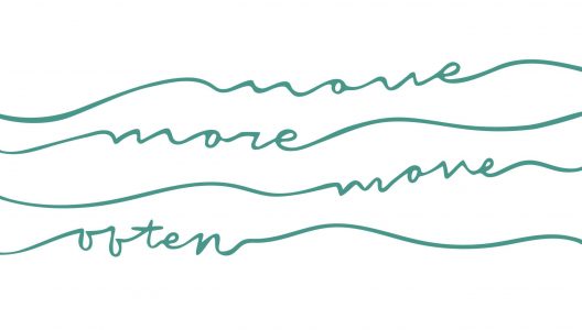 Curly teal text on white background that says "Move More, Move Often"