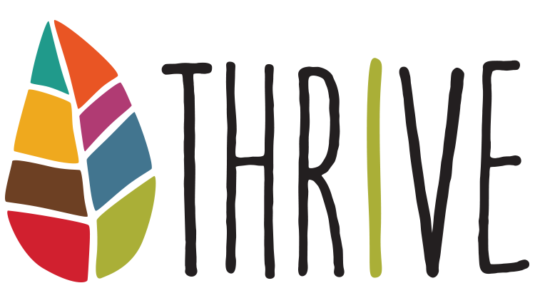 Office of Wellbeing logo: A leaf with eight colors representing eight dimensions of wellbeing, beside the word "Thrive"