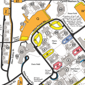Wake Forest University parking map showing the Allen Easley entrance and Carroll Weathers entrance to lot Q