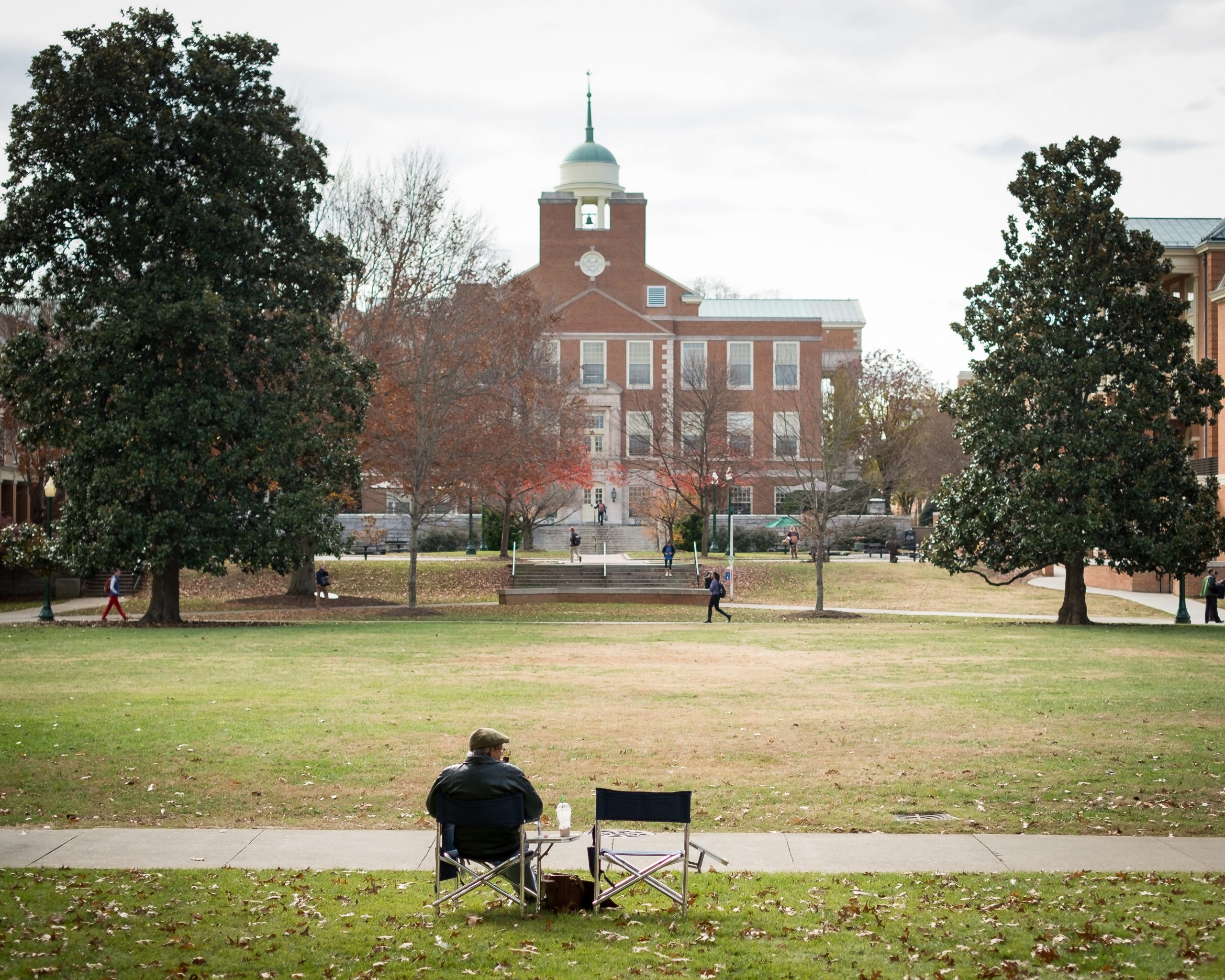Billy Hamilton sits outside between classes.