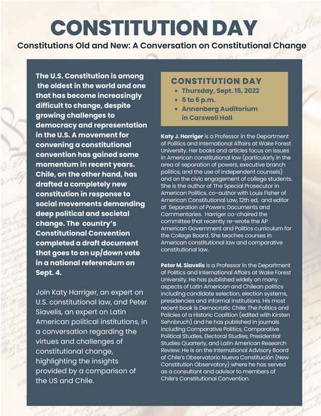 Constitution Day Event to be held Sept. 15 Inside WFU