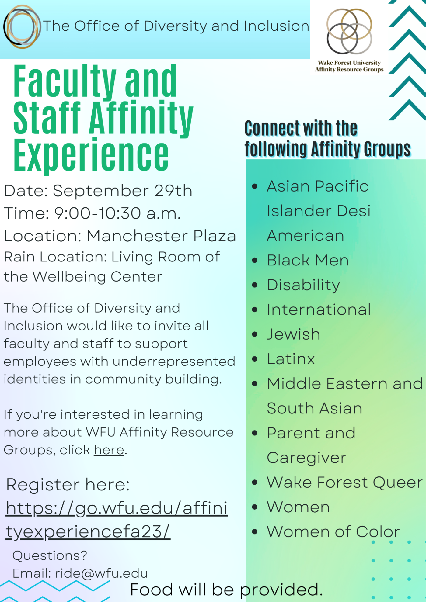 Faculty and Staff Affinity Experience to be held Sept. 29 Inside WFU