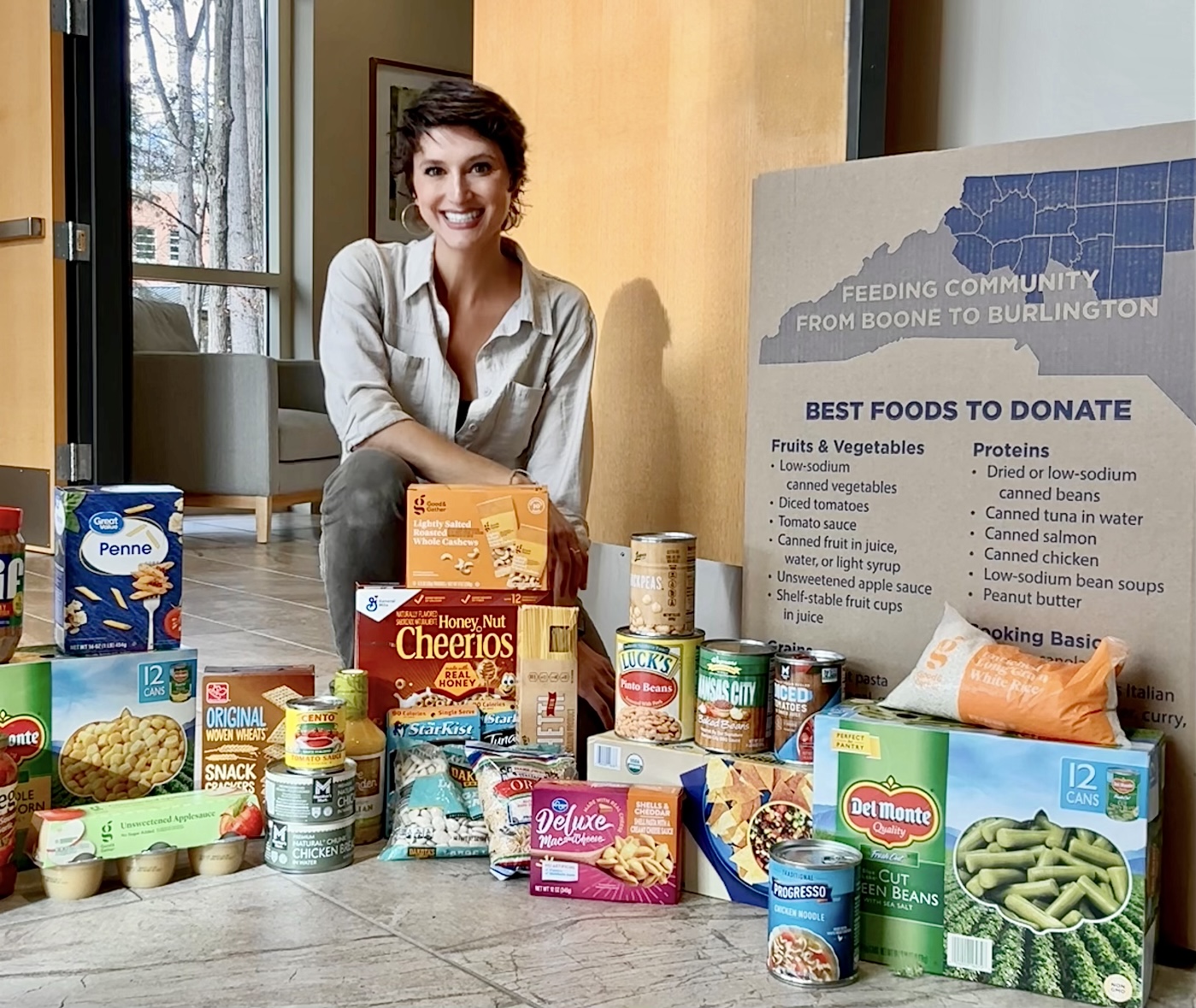 Megan Bennett with food donations