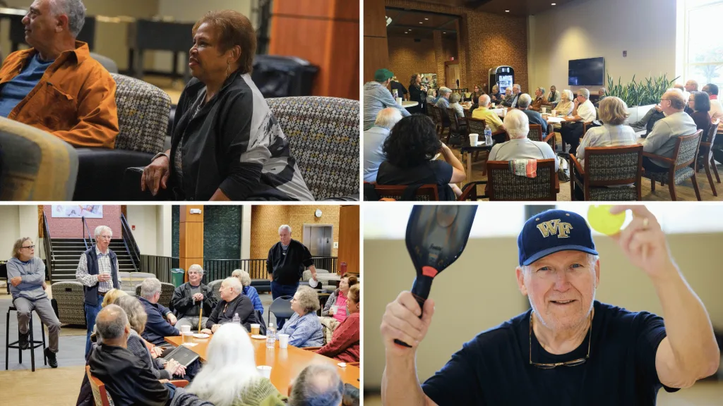retirees meeting and playing pickleball
