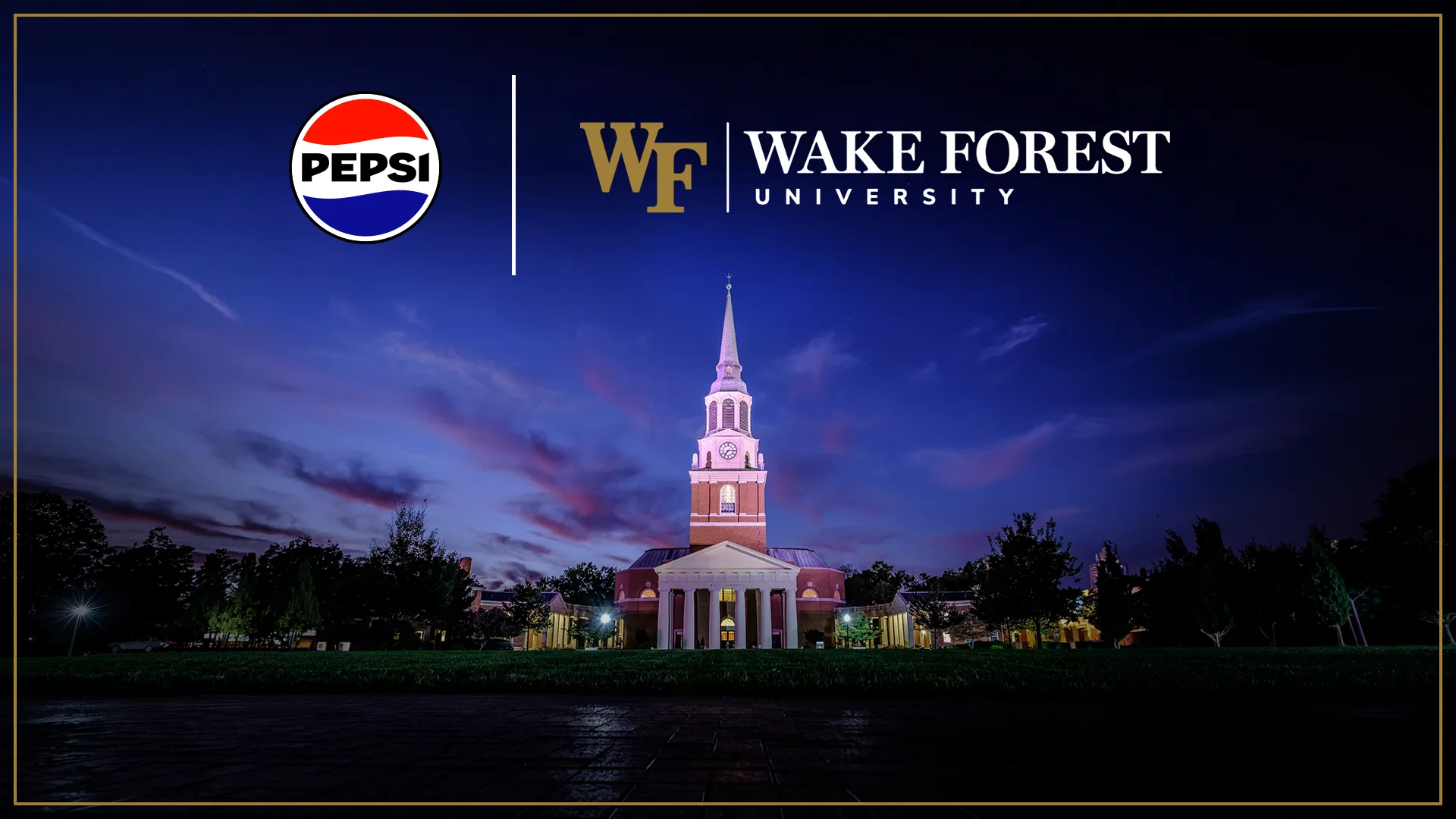 Pepsi and WF logos over image of Wait Chapel