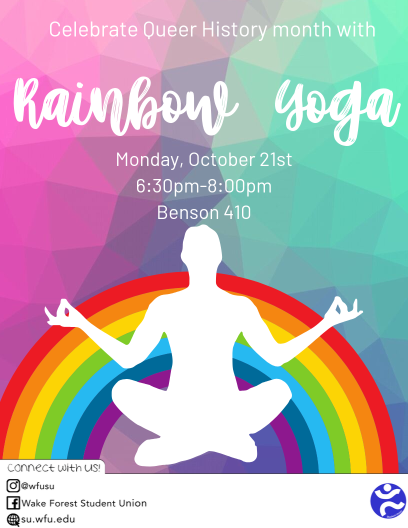 Flyer for Rainbow Yoga held October 2019 hosted by Student Union