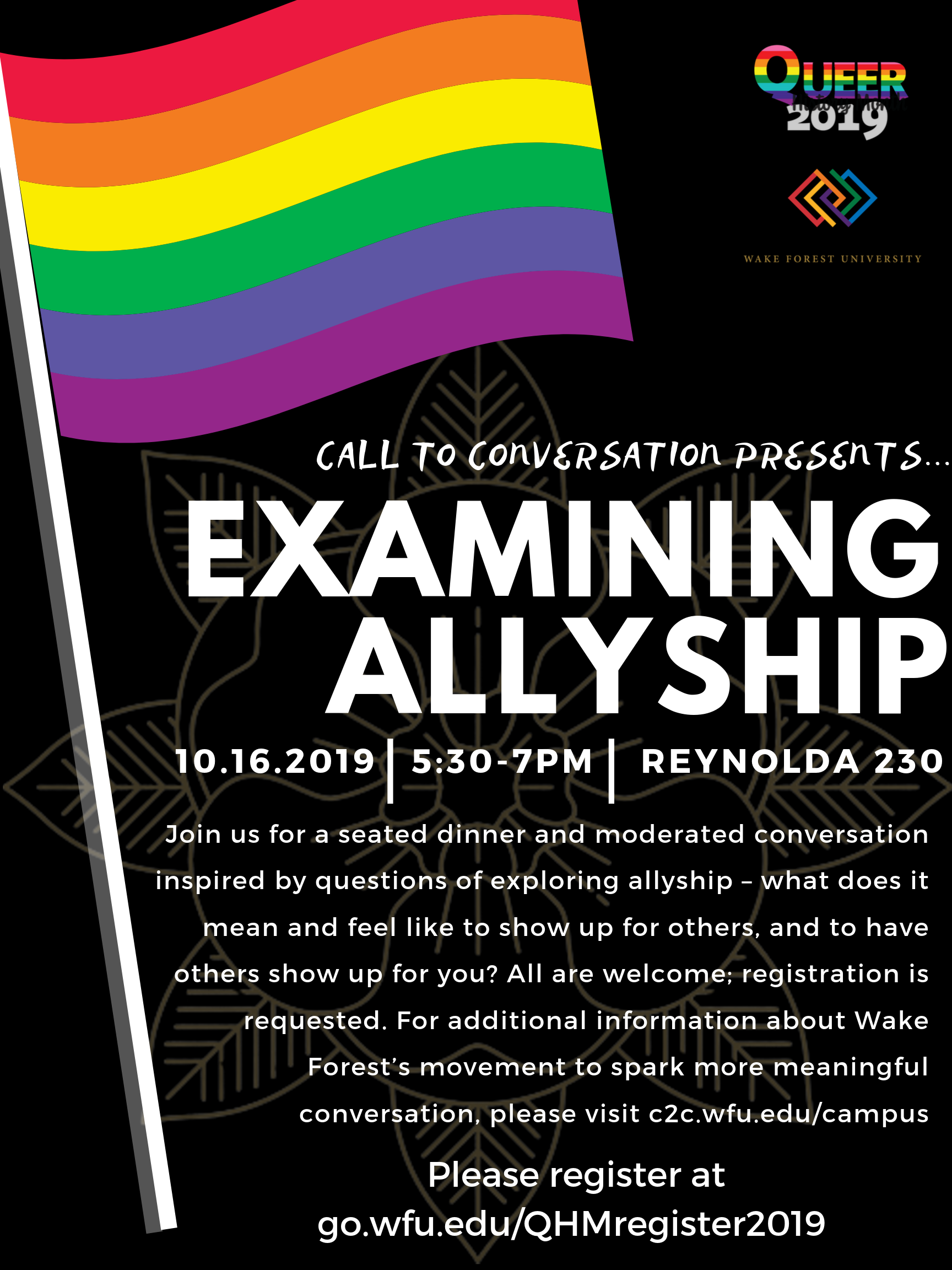 Flyer for Examining Allyship Call to Conversation held October 2019