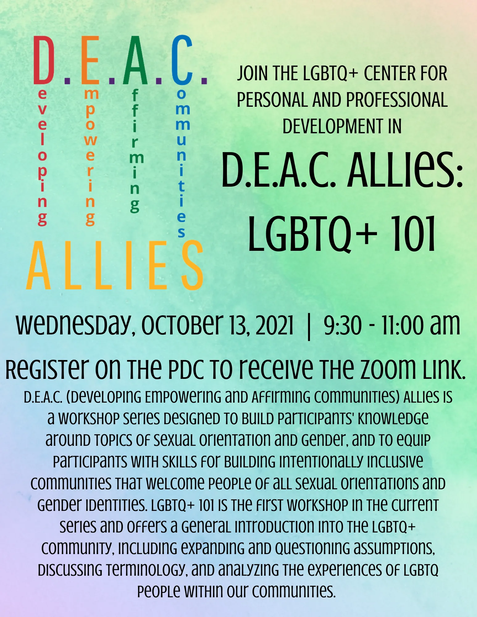 October 13 DEAC Allies LGBTQ 101