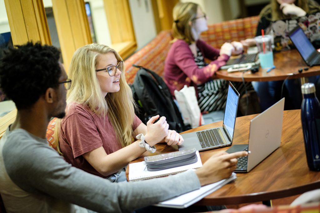 students in library