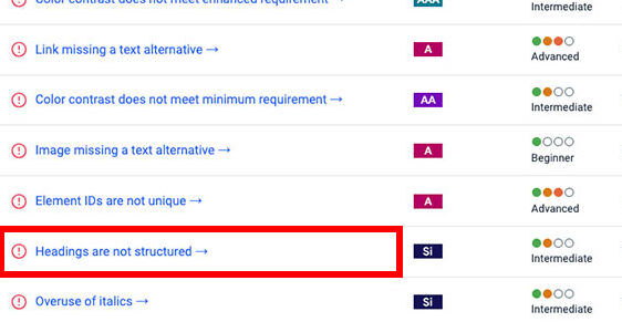 Headings are not structured link