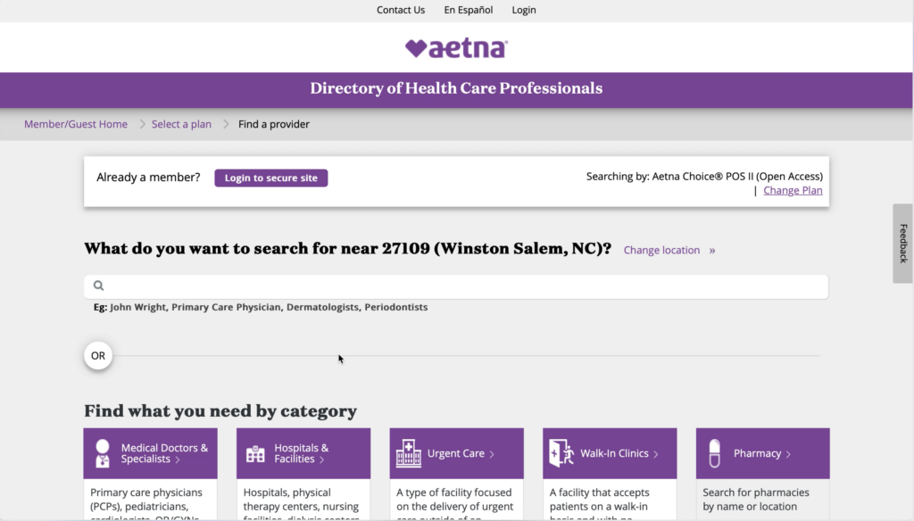 Aetna website